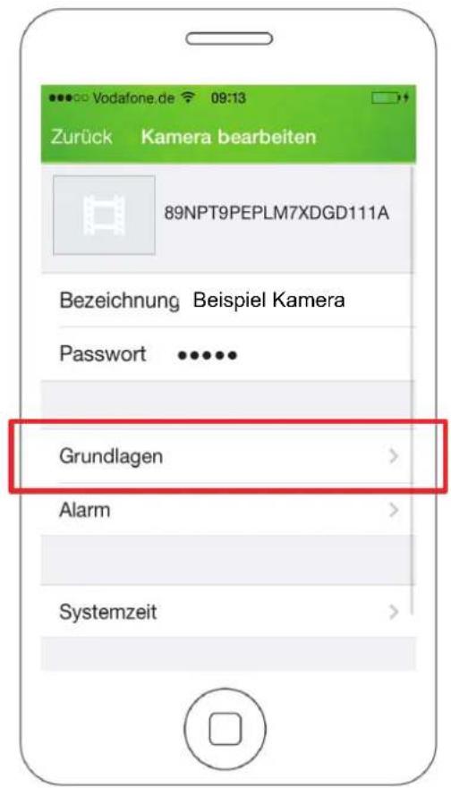 Zurück Kamera bearbeiten 89NPT9PEPLM7XDGD111A Bezeichnung Beispiel Kamera Password ...... Grundlagen > Alarm > Systemzeit >