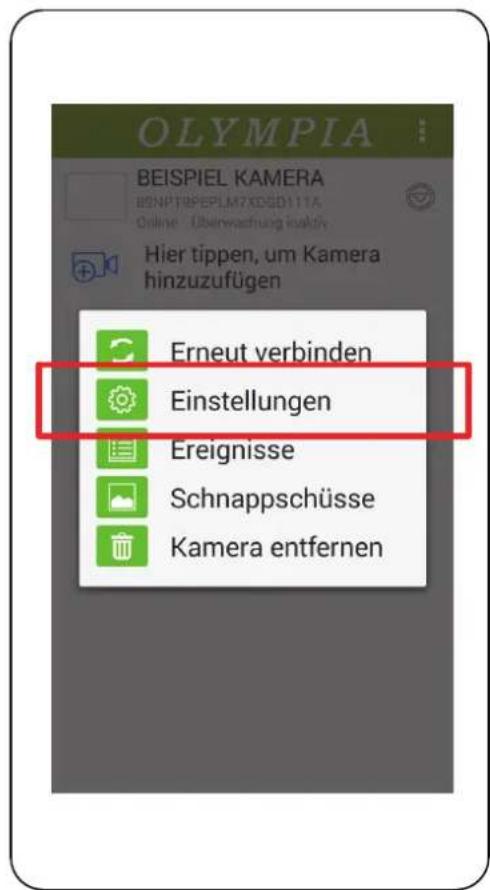 OLYMPIA BEISPIEL KAMERA BSNPT8PEPLM7KDGD111A Online - Überwachung insktr Hier tippen, um Kamera hinzuzufügen Erneut verbinden Einstellungen Ereignisse Schnappschüsse Kamera entfernen