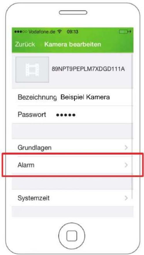 Zurück Kamera bearbeiten 89NPT9PEPLM7XDGD111A Bezeichnung Beispiel Kamera Password ...... Grundlagen > Alarm > Systemzeit >