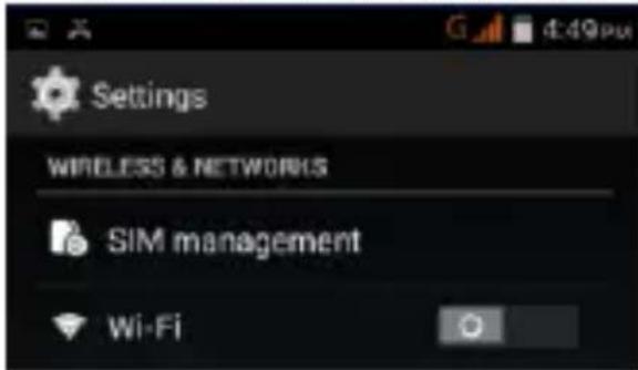 Settings WIRELESS & NETWORKS SIM management Wi-Fi