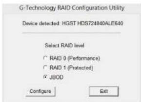G-TECHNOLOGY Raid w/Thunderbolt - Important Note: Changing the RAID level will erase all data on the drive. Be sure all of the data and files you want to save are backed up to separate media. - 3