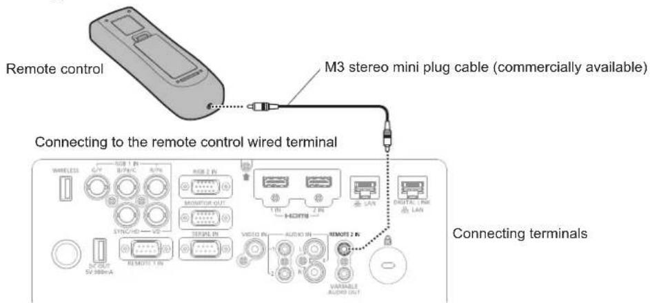 PANASONIC PT-EZ590LE - Connecting the remote control to the projector with a cable - 1