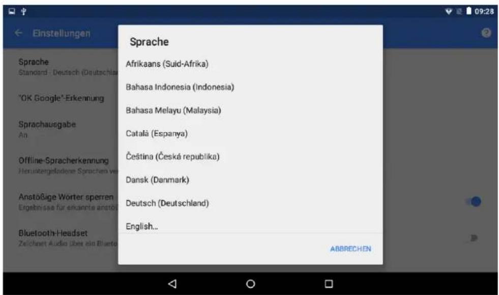 Einstellungen Sprache Standard - Deutsch (Deutschland) "OK Google"-Erkennung Sprachausgabe An Offline-Spracherkennung Heruntergeladene Sprachen verwalten Anstößige Wörter sperren Ergebnisse für erkannte anstößige Begriffe ausblenden Bluetooth-Headset Zeichnet Audio über ein Bluetooth-Headset auf, so…