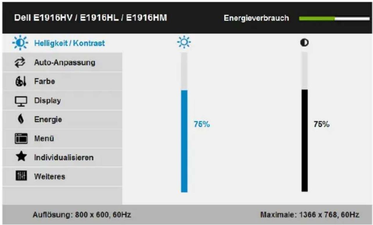 DELL E Series E2016HV - Menüsystem aufrufen - 2