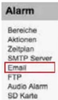 Alarm Bereiche Aktionen Zeitplan SMTP Server Email FTP Audio Alarm SD Karte