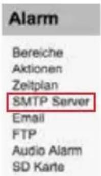 Alarm Bereiche Aktionen Zeitplan SMTP Server Email FTP Audio Alarm SD Karte