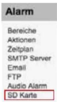 Alarm Bereiche Aktionen Zeitplan SMTP Server Email FTP Audio Alarm SD Karte