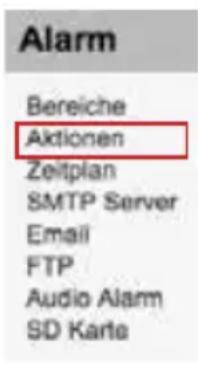 Alarm Bereiche Aktionen Zeitplan SMTP Server Email FTP Audio Alarm SD Karte