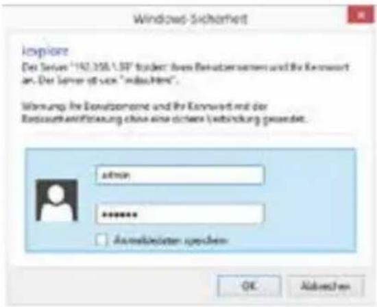 Windows-Sicherheit Explore Der Series "192.356.1.50" flücker: ohne Betriebserum und ihr Kennwert an. Der Server ist von "industries". Warnung, ihre Betriebserum und ihr Kennwert mit der Bettauerkentfristigung ohne eine eines Veränderung gesundet. admin ****** □ Abschädeten spachen OK Abwecken