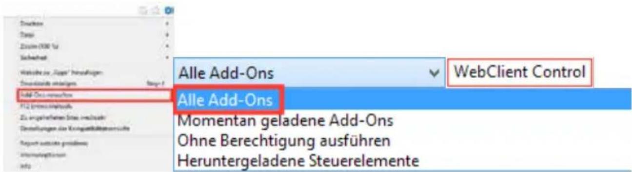 Add-Ons - reneuertes Alle Add-Ons Alle Add-Ons Momentan geladene Add-Ons Ohne Berechtigung ausführen Heruntergeladene Steuerelemente