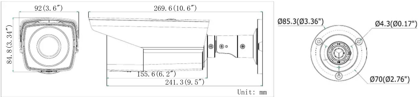 92 (3.6") 84.8 (3.34") 269.6 (10.6") 155.6 (6.2") 241.3 (9.5") Unit: mm Ø85.3(Ø3.36") Ø4.3(Ø0.17") Ø70(Ø2.76)