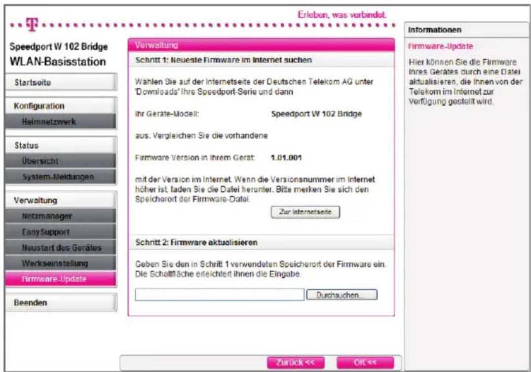 T-Mobile Speedport W102 Bridge - Firmware-Update bei Störungen. - 1