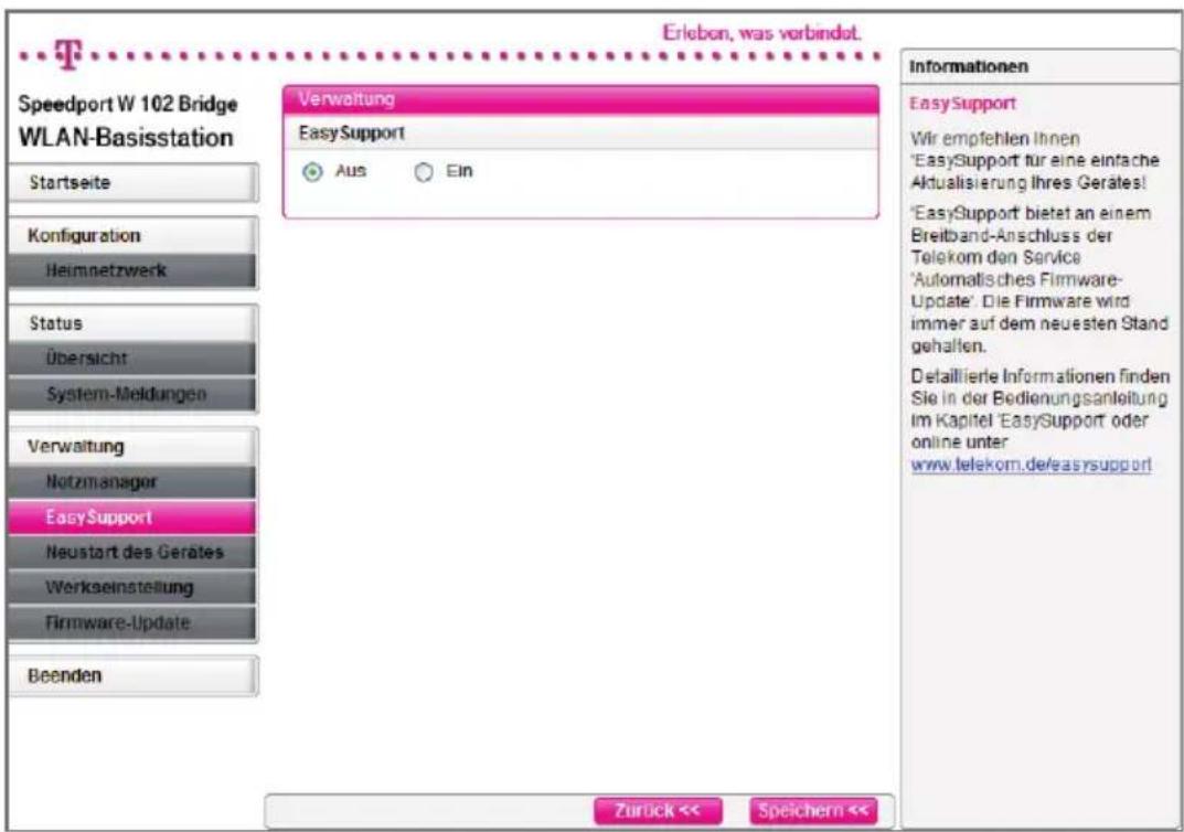 T-Mobile Speedport W102 Bridge - EasySupport einschalten. - 1