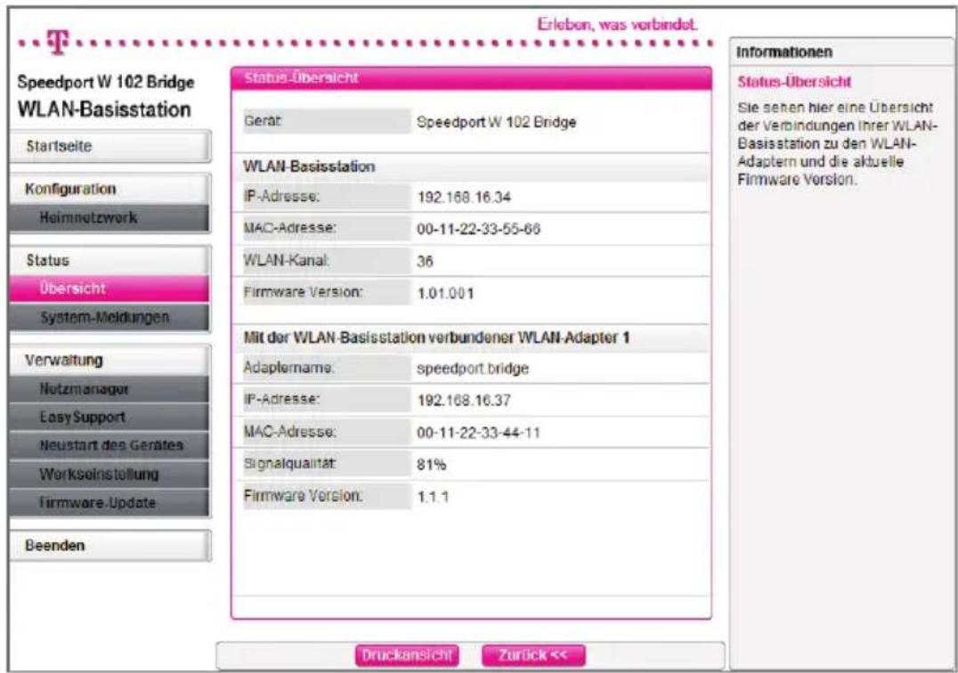 T-Mobile Speedport W102 Bridge - Übersicht. - 1
