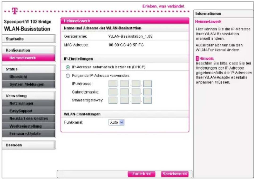 T-Mobile Speedport W102 Bridge - Heimnetzwerk konfigurieren. - 1