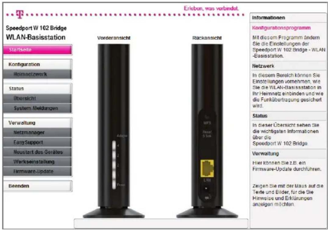 T-Mobile Speedport W102 Bridge - Konfiguration starten. - 1
