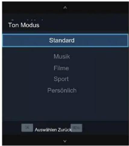 Ton Modus Standard Musik Filme Sport Persönlich Auswählen Zurück