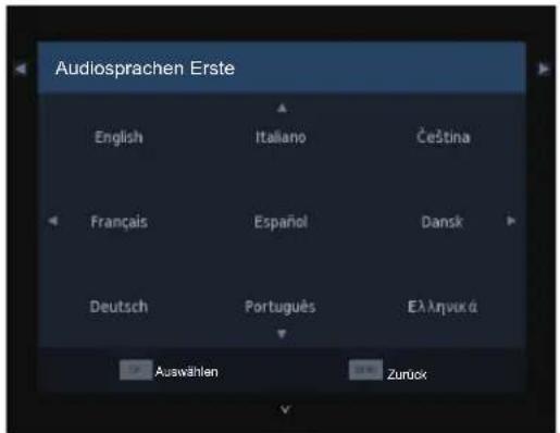 Audiosprachen Erste English Italiano Čeština Français Español Dansk Deutsch Português Eλληνικά Auswählen Zurück