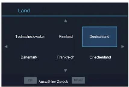Land Tschechoslowski Finland Deutschland Dänemark Frankreich Griechenland OK Auswählen Zurück MENU