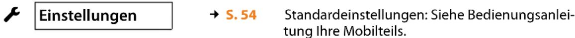 Einstellungen → S. 54 Standardeinstellungen: Siehe Bedienungsanleitung Ihre Mobilteils.