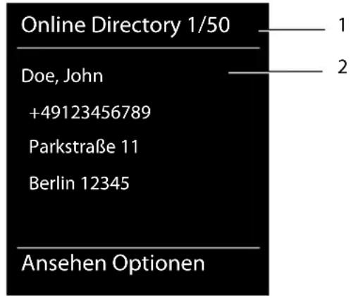 Online Directory 1/50 Doe, John +49123456789 Parkstraße 11 Berlin 12345 Ansehen Optionen