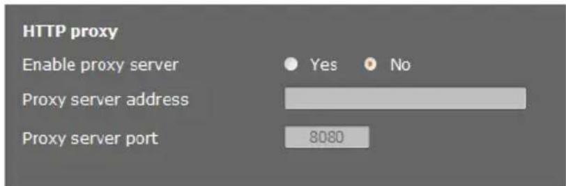 HTTP proxy Enable proxy server Yes No Proxy server address Proxy server port 8080
