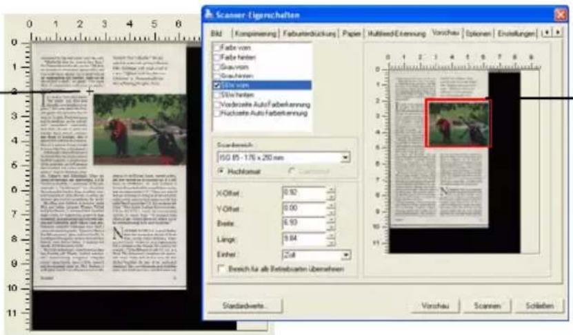Scanner Ugeschaften Bild | Kompeiterung | Fabusterstückung | Paper | MultiRed Eternung | Vorschau | Optionen | Erstellungen | Fab von Fab halten Grau von Grauch von Stück von Stück halten Vordroze Auto Fabeferkennung Hochstete Auto Fabeferkennung Scanbereich: ISO 85 - 176 x 290 mm Hachlensat X Offset: 0.92 Y Offset: 0.00 Beta: 6.93 Lings: 9.84 Einzel: 2x8 Bereich für als Betriebsdaten übernehmen Standardwerte... Vorschau Scanen... Solleben