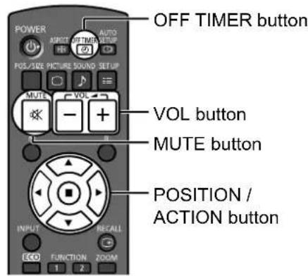 OFF TIMER button VOL button MUTE button POSITION / ACTION button