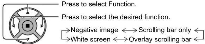 Press to select Function. Press to select the desired function. →Negative image ↔Scrolling bar only →White screen ↔Overlay scrolling bar