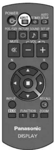 POWER AUTO TIME SETUP POS/SIZE PICTURE SOUND SETUP MUTE VOL N R INPUT RECALL ECO FUNCTION ZOOM 1 2 Panasonic DISPLAY