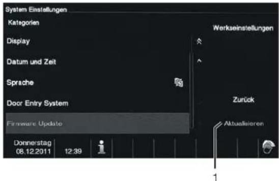 System Einstellungen Kategorien Display Datum und Zeit Sprache Door Entry System Firmware Update Donnerstag 08.12.2011 12:39 Workseinstellungen Zurück Aktualisioren