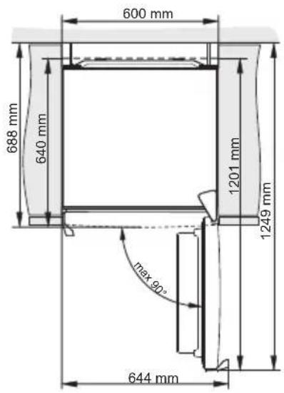 600 mm 688 mm 640 mm 1201 mm 1249 mm max 90° 644 mm