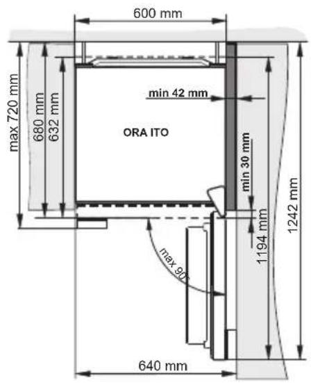 600 mm max 720 mm 680 mm 632 mm min 42 mm ORA ITO min 30 mm 1194 mm 1242 mm max 90° 640 mm