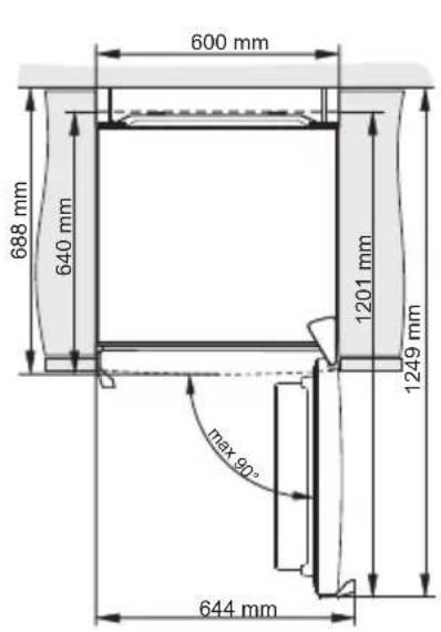 600 mm 688 mm 640 mm 1201 mm 1249 mm max 90° 644 mm