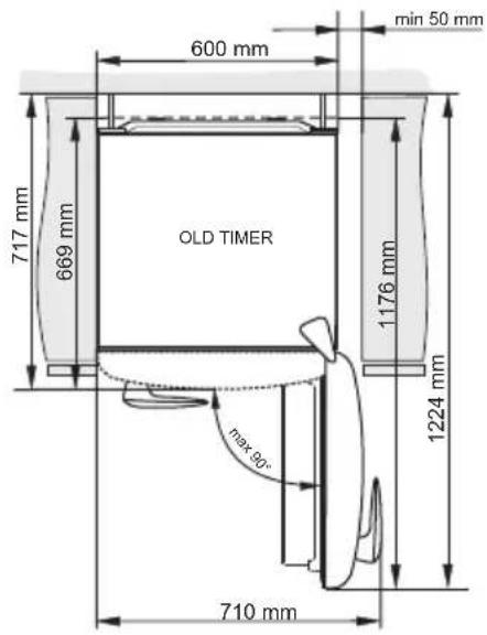 600 mm min 50 mm 717 mm 669 mm OLD TIMER 1176 mm 1224 mm max 50° 710 mm