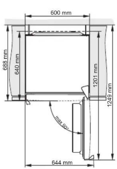 600 mm 688 mm 640 mm 1201 mm 1249 mm max 90° 644 mm