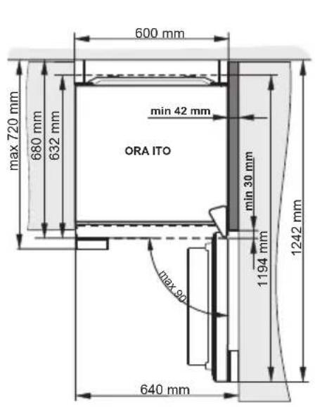 600 mm max 720 mm 680 mm 632 mm min 42 mm ORA ITO min 30 mm 1194 mm 1242 mm max 90 640 mm
