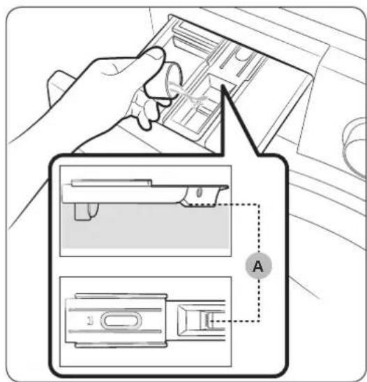 Diagram showing a hand inserting a device into a device panel, with labeled components and an arrow indicating the process.
