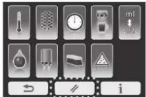 Control panel interface with icons for temperature, alarm, warning, and display settings