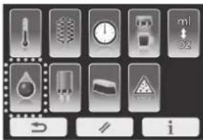 Control panel interface with icons for temperature, speed, volume, and warning symbols