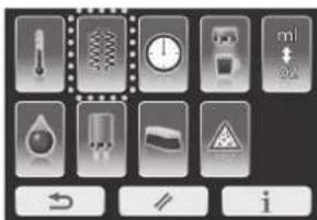 Control panel interface with icons for temperature, speed, warning, and safety symbols
