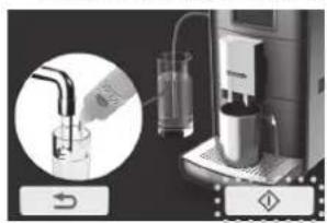 PANASONIC NC-ZA1M - Fill a glass with 250 mL of water and 7.5–15 mL of milk system cleaner. Place an empty cup under the dispenser. (Cup size > 250 mL) Then press to start rinsing cycle for milk system. - 1