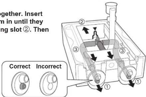 together. Insert in until they ing slot ②. Then Correct Incorrect