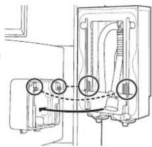 Technical diagram showing a mechanical assembly with labeled components and directional arrows indicating motion or flow.