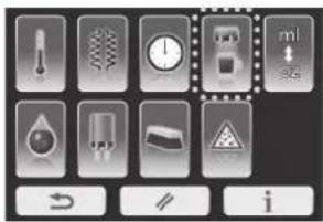 Control panel interface with icons for temperature, clock, warning sign, and function buttons
