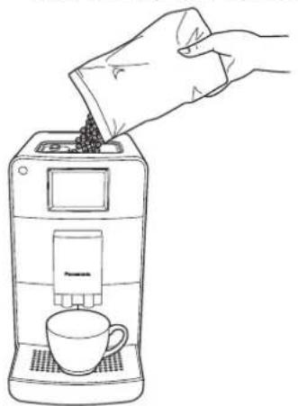PANASONIC NC-ZA1M - Fill the coffee bean container with whole coffee beans and close the lid. Then place a cup(s) or pot under the spout. - 1
