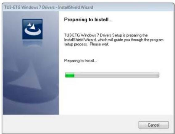 TU3-ETG Windows 7 Drivers - InstallShield Wizard Preparing to Install... TU3-ETG Windows 7 Drivers Setup is preparing the InstallShield Wizard, which will guide you through the program setup process. Please wait. Preparing to Install... Cancel