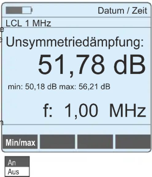 LCL 1 MHz Unsymmetriedämpfung: 51,78 dB min: 50,18 dB max: 56,21 dB f: 1,00 MHz Min/max An Aus