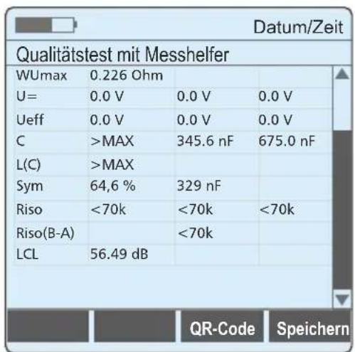 Datum/Zeit Qualitätstest mit Messhelfer WUmax 0.226 Ohm U= 0.0 V 0.0 V 0.0 V Ueff 0.0 V 0.0 V 0.0 V C >MAX 345.6 nF 675.0 nF L(C) >MAX Sym 64,6 % 329 nF Riso <70k <70k <70k Riso(B-A) <70k LCL 56.49 dB QR-Code Speichern