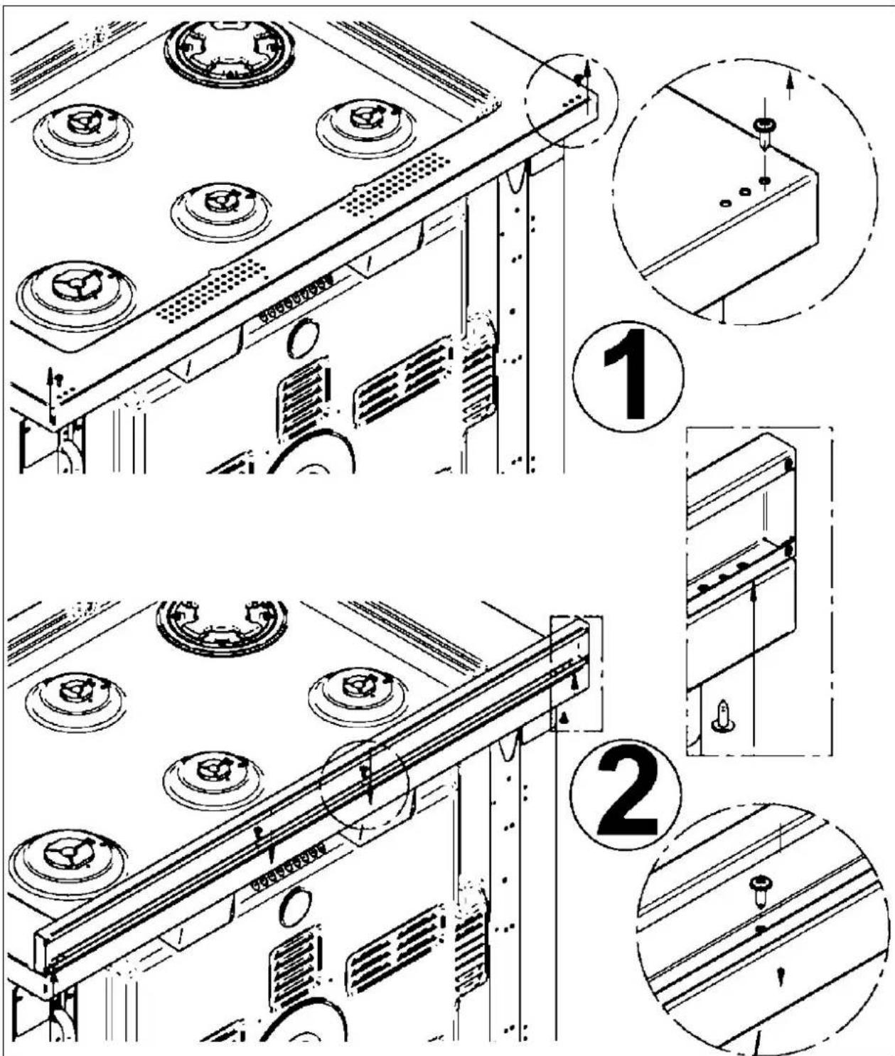 Technical diagram showing mechanical assembly steps with numbered annotations and component layouts